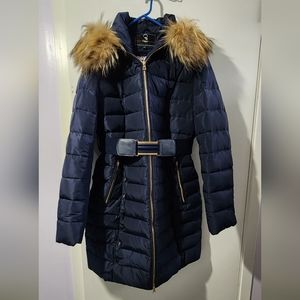 Down filled navy blue winter coat